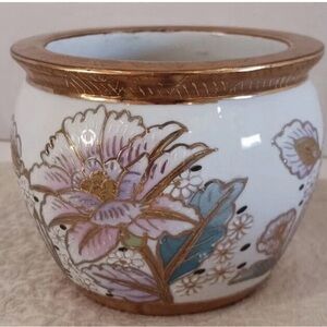 Floral Ceramic Vase with Gold Accents